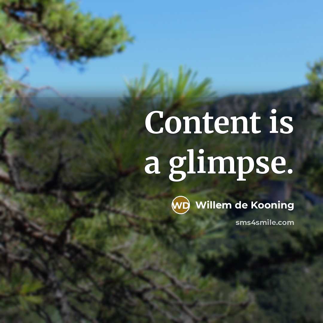 “Content is a glimpse.” quote by Willem de Kooning