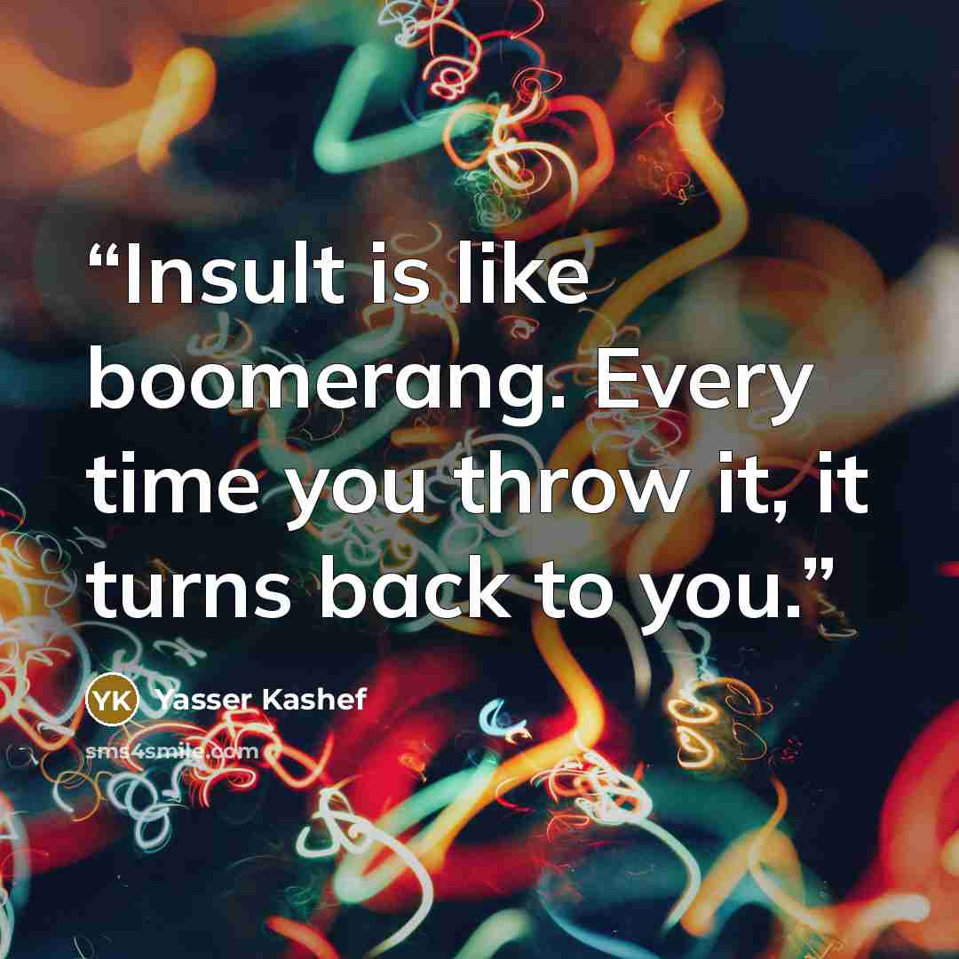 “Insult is like boomerang. Every time you throw it, it turns back to you.” quote by Yasser Kashef
