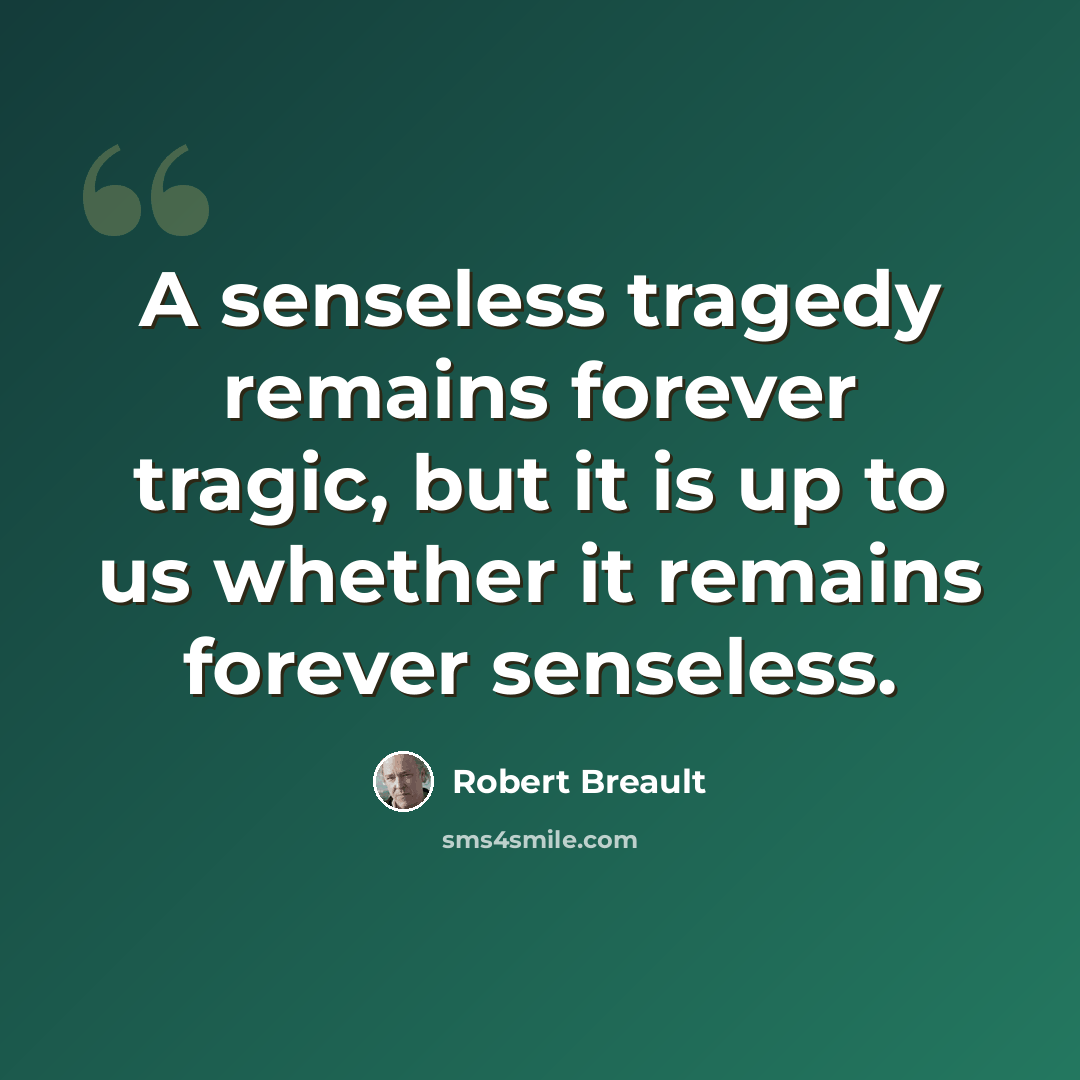 “A senseless tragedy remains forever tragic, but it is up to us whether it remains forever senseless.” quote by Robert Breault