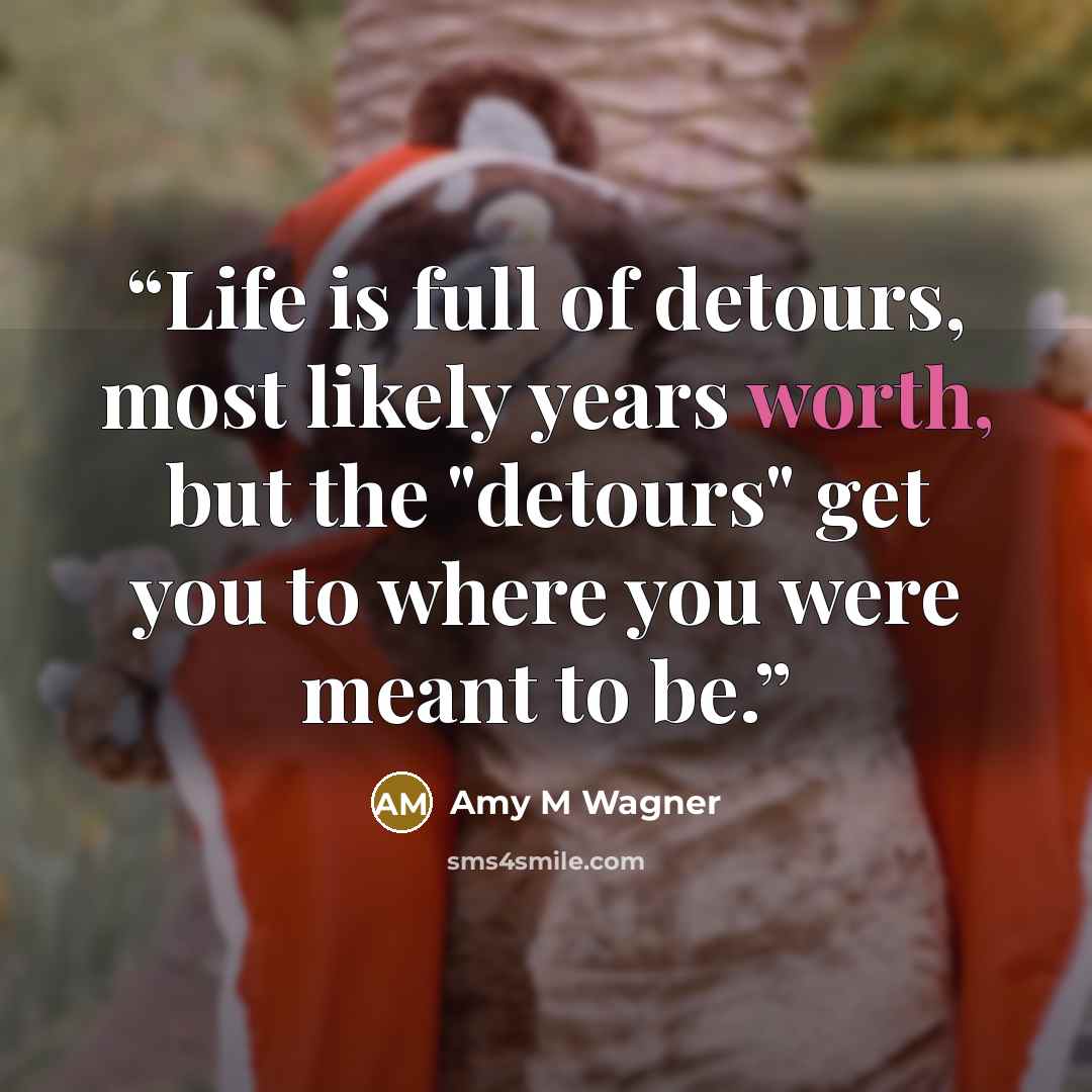 “Life is full of detours, most likely years worth, but the "detours" get you to where you were meant to be.” quote by Amy M Wagner