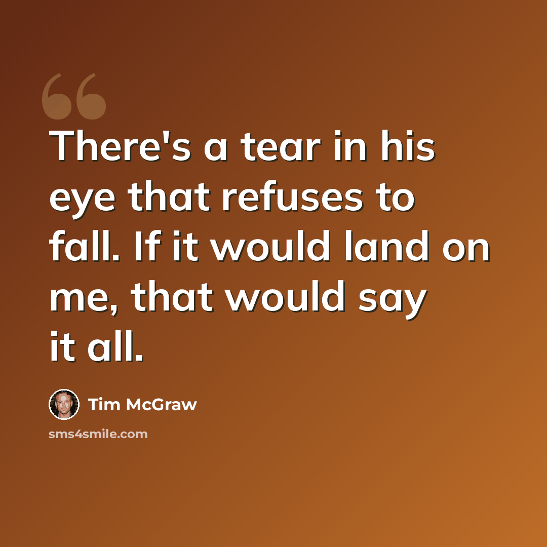 “There's a tear in his eye that refuses to fall. If it would land on me, that would say it all.” quote by Tim McGraw