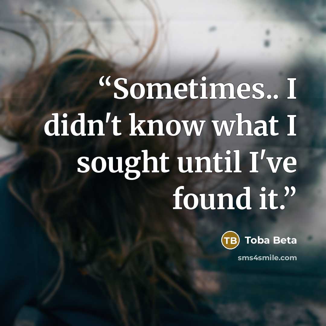 “Sometimes.. I didn't know what I sought until I've found it.” quote by Toba Beta