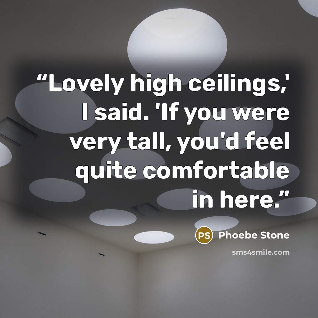 “Lovely high ceilings,' I said. 'If you were very tall, you'd feel quite comfortable in here.” quote by Phoebe Stone