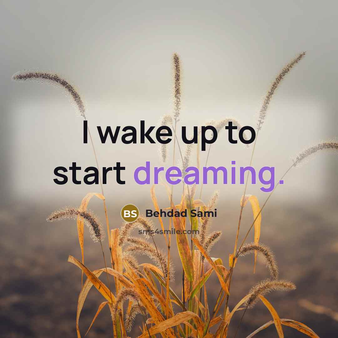 “I wake up to start dreaming.” quote by Behdad Sami