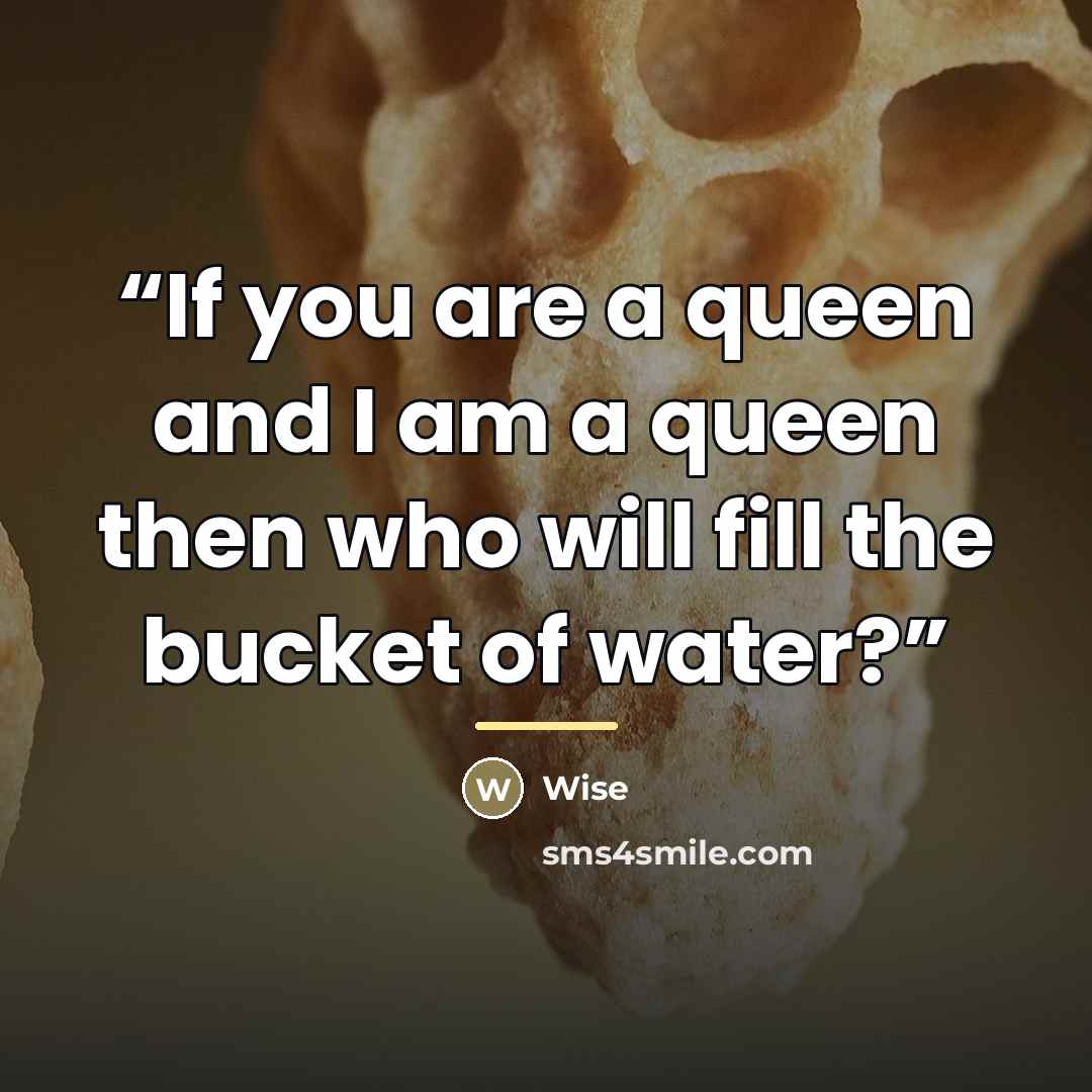 “If you are a queen and I am a queen then who will fill the bucket of water?” quote by Wise