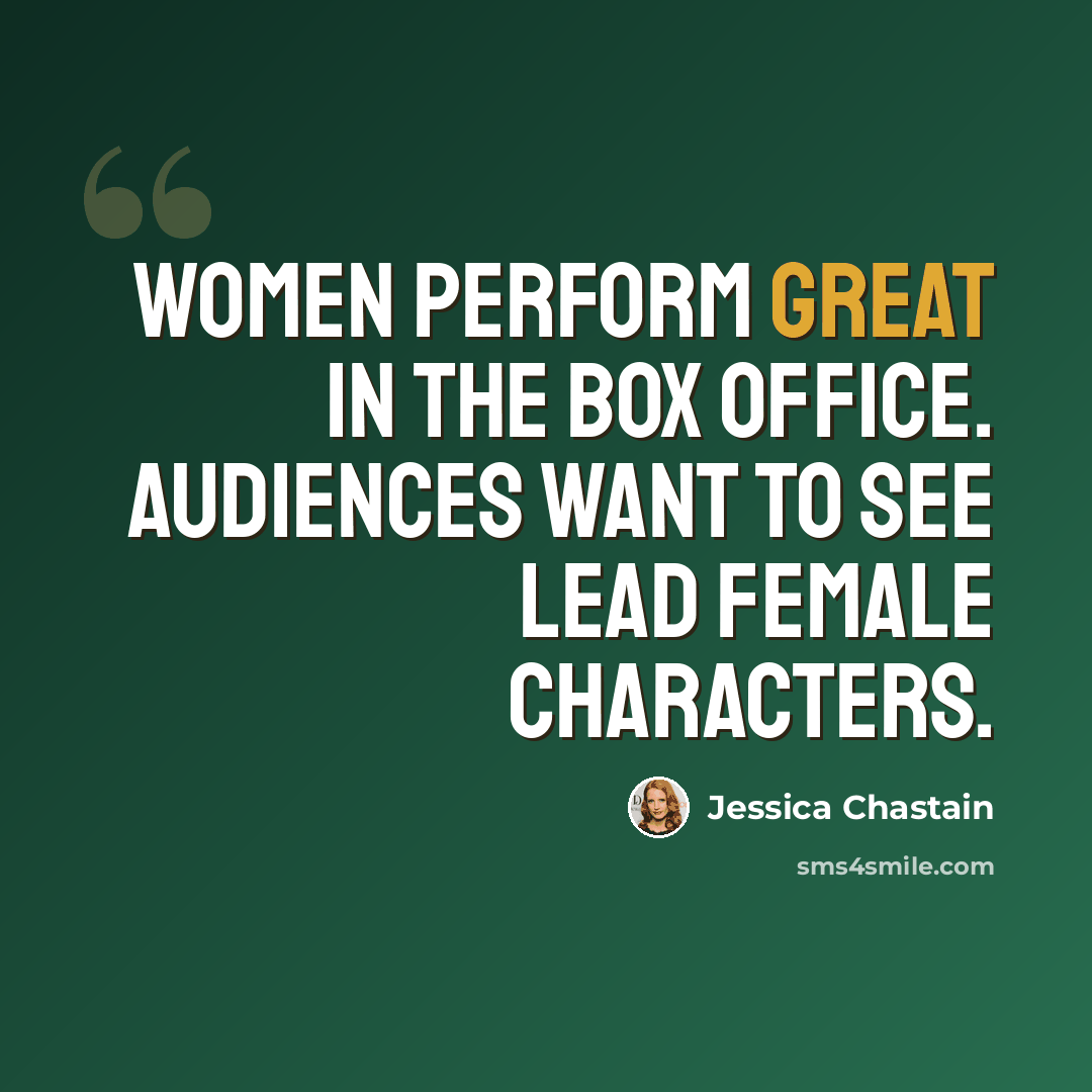 “Women perform great in the box office. Audiences want to see lead female characters.” quote by Jessica Chastain