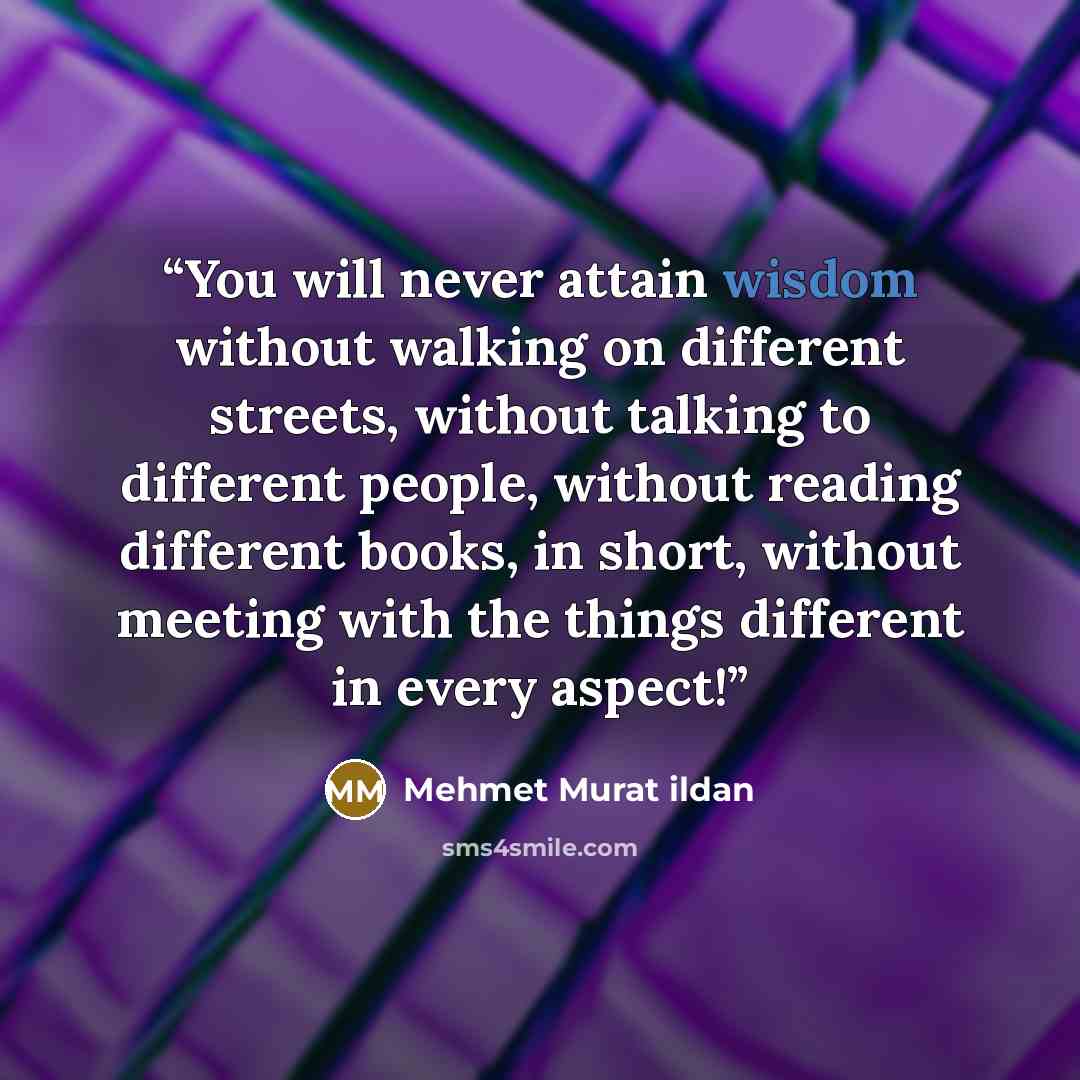 “You will never attain wisdom without walking on different streets, without talking to different people, without reading different books, in short, without meeting with the things different in every aspect!” quote by Mehmet Murat ildan