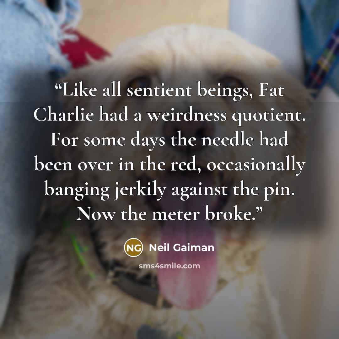“Like all sentient beings, Fat Charlie had a weirdness quotient. For some days the needle had been over in the red, occasionally banging jerkily against the pin. Now the meter broke.” quote by Neil Gaiman