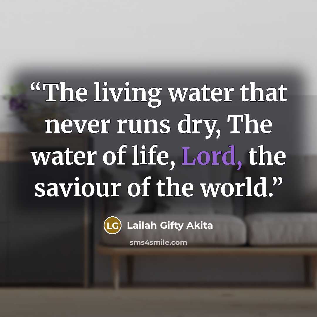 “The living water that never runs dry, The water of life, Lord, the saviour of the world.” quote by Lailah Gifty Akita