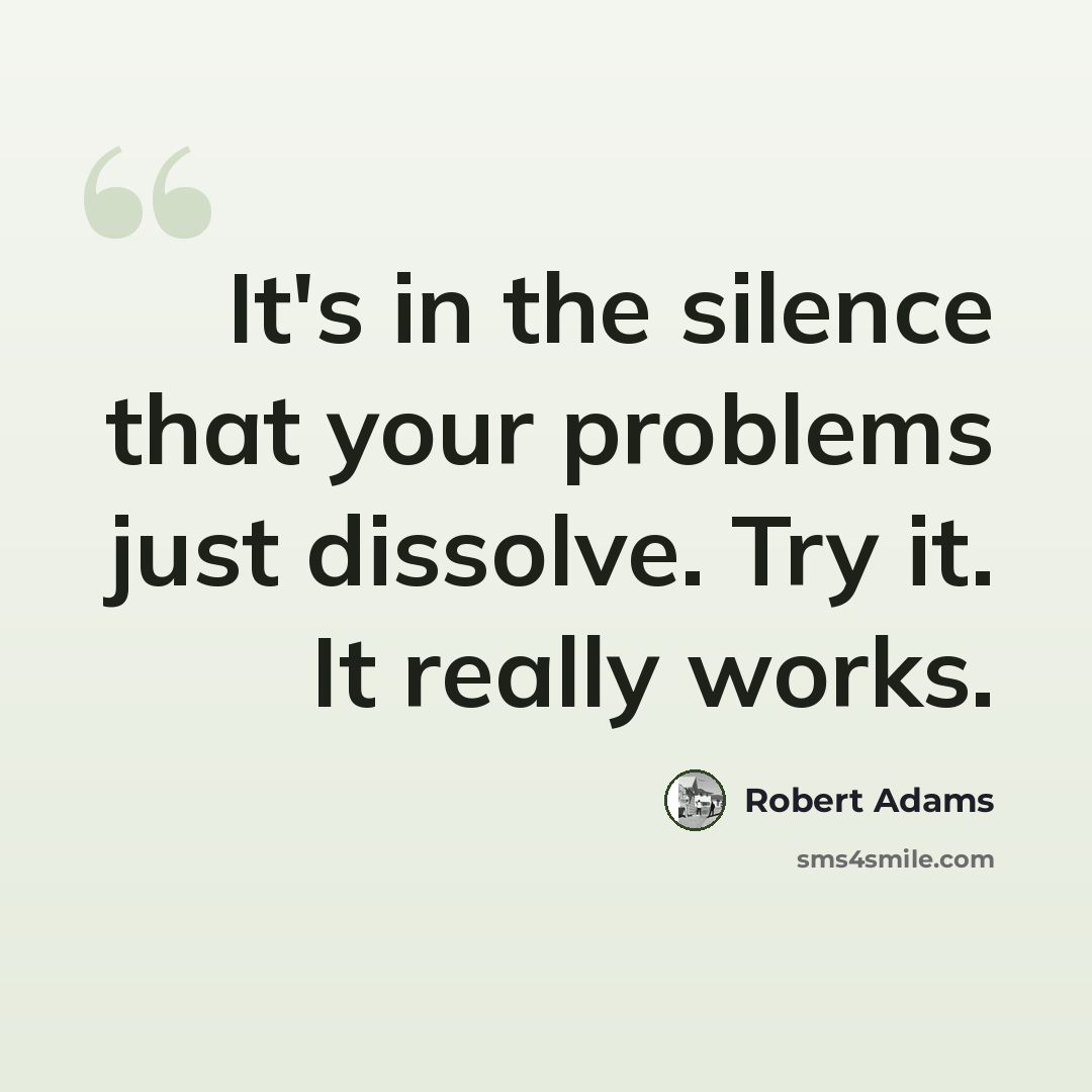 “It's in the silence that your problems just dissolve. Try it. It really works.” quote by Robert Adams