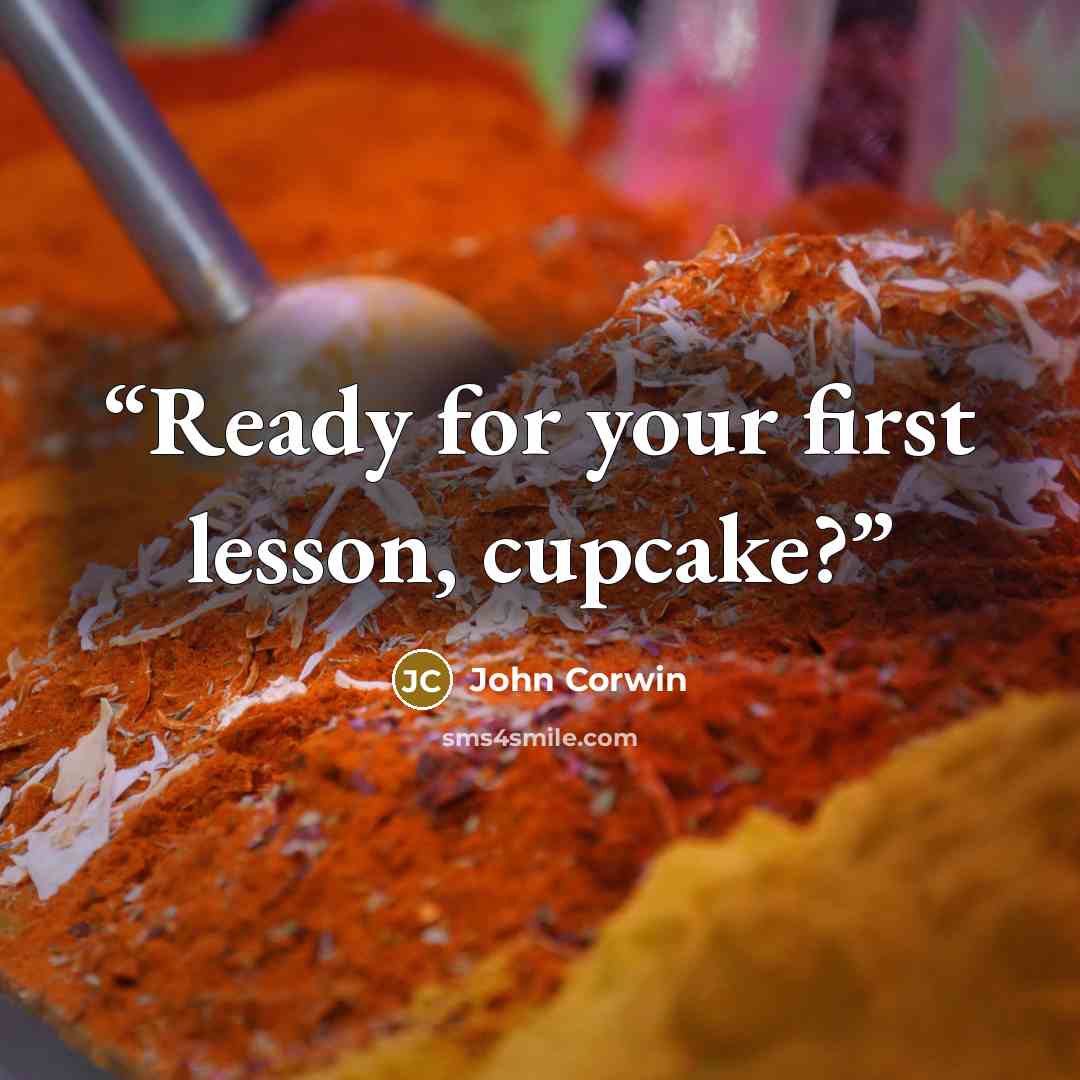 “Ready for your first lesson, cupcake?” quote by John Corwin