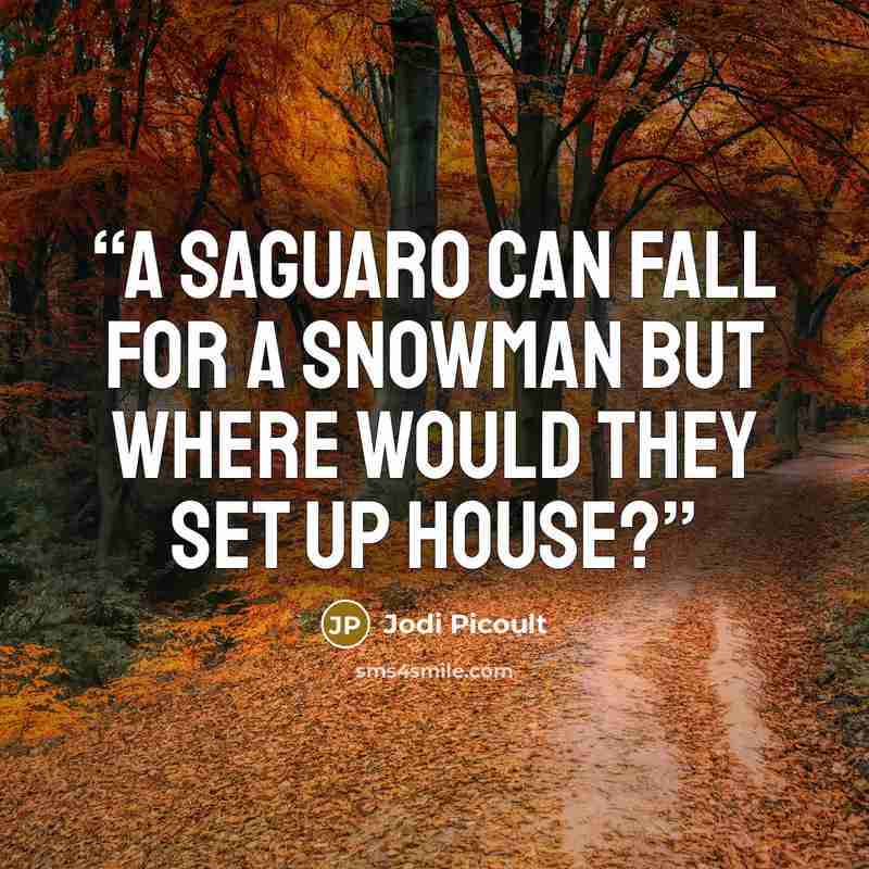 “A saguaro can fall for a snowman but where would they set up house?” quote by Jodi Picoult