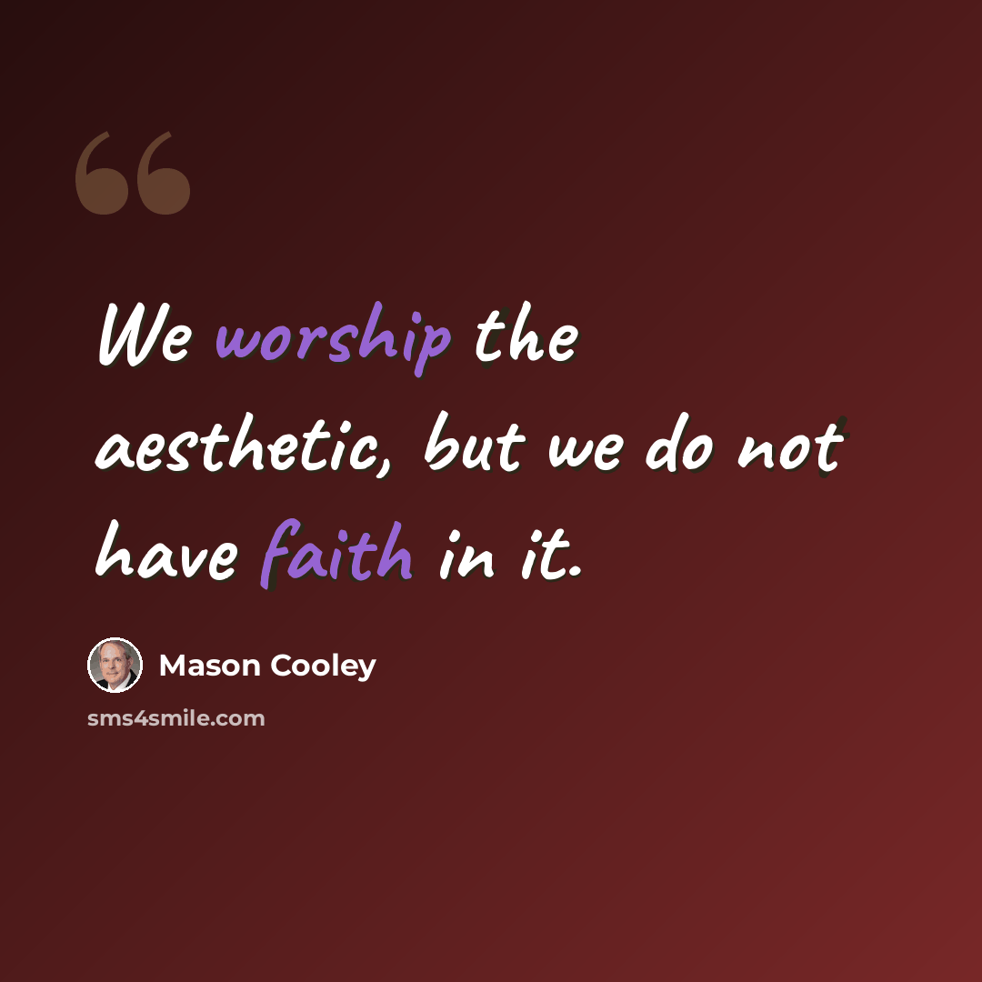 “We worship the aesthetic, but we do not have faith in it.” quote by Mason Cooley