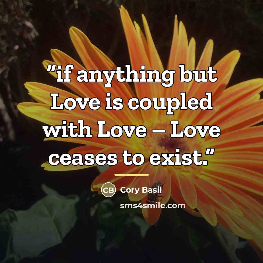 “if anything but Love is coupled with Love – Love ceases to exist.” quote by Cory Basil