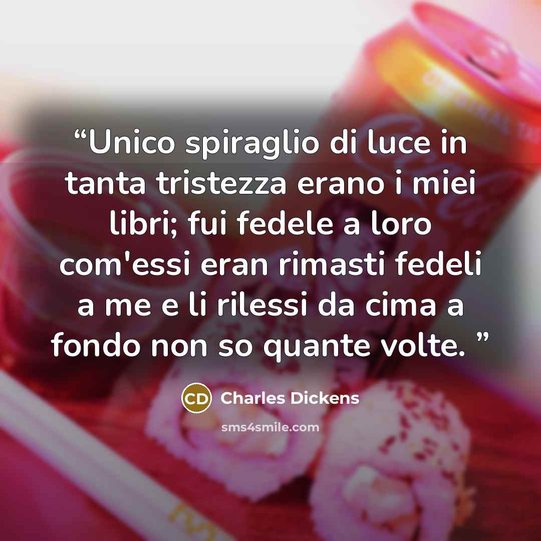 “Unico spiraglio di luce in tanta tristezza erano i miei libri; fui fedele a loro com'essi eran rimasti fedeli a me e li rilessi da cima a fondo non so quante volte.” quote by Charles Dickens