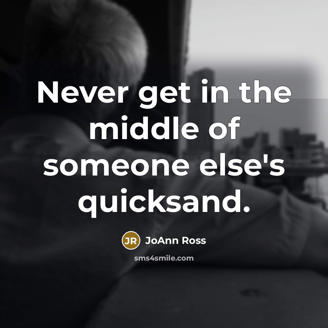 “Never get in the middle of someone else's quicksand.” quote by JoAnn Ross