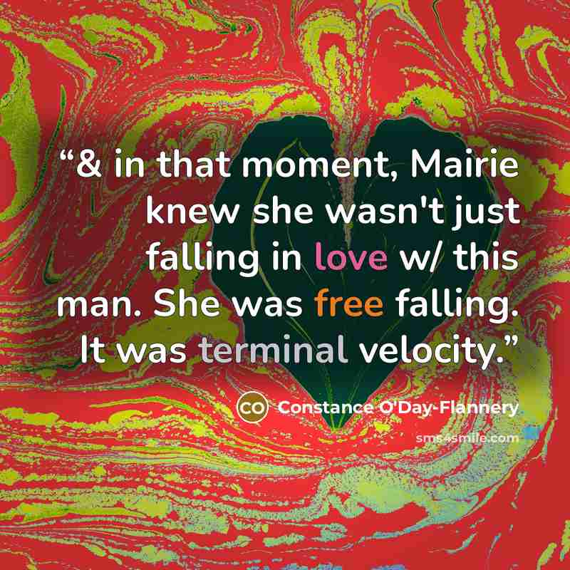 “& in that moment, Mairie knew she wasn't just falling in love w/ this man. She was free falling. It was terminal velocity.” quote by Constance O'Day-Flannery