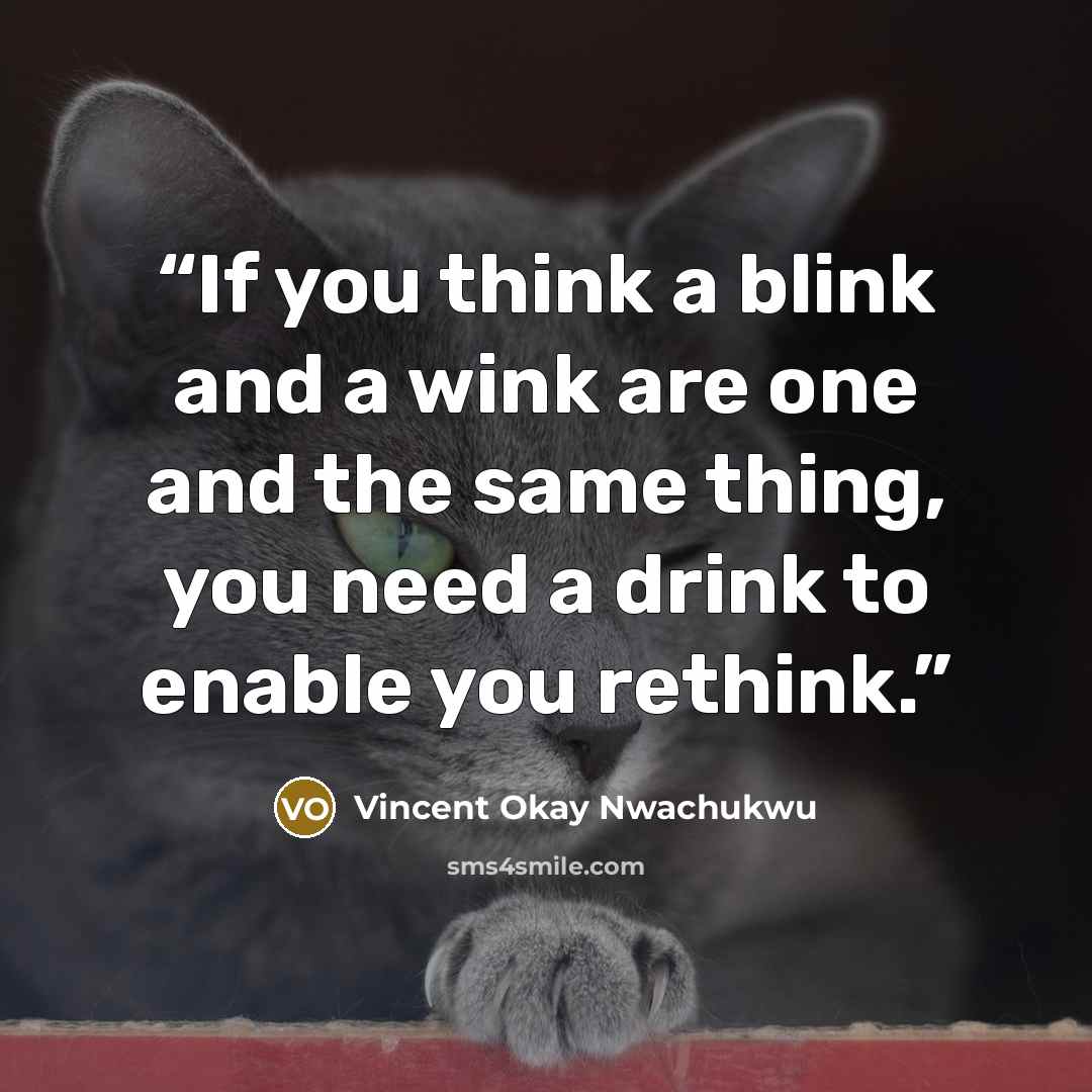 “If you think a blink and a wink are one and the same thing, you need a drink to enable you rethink.” quote by Vincent Okay Nwachukwu
