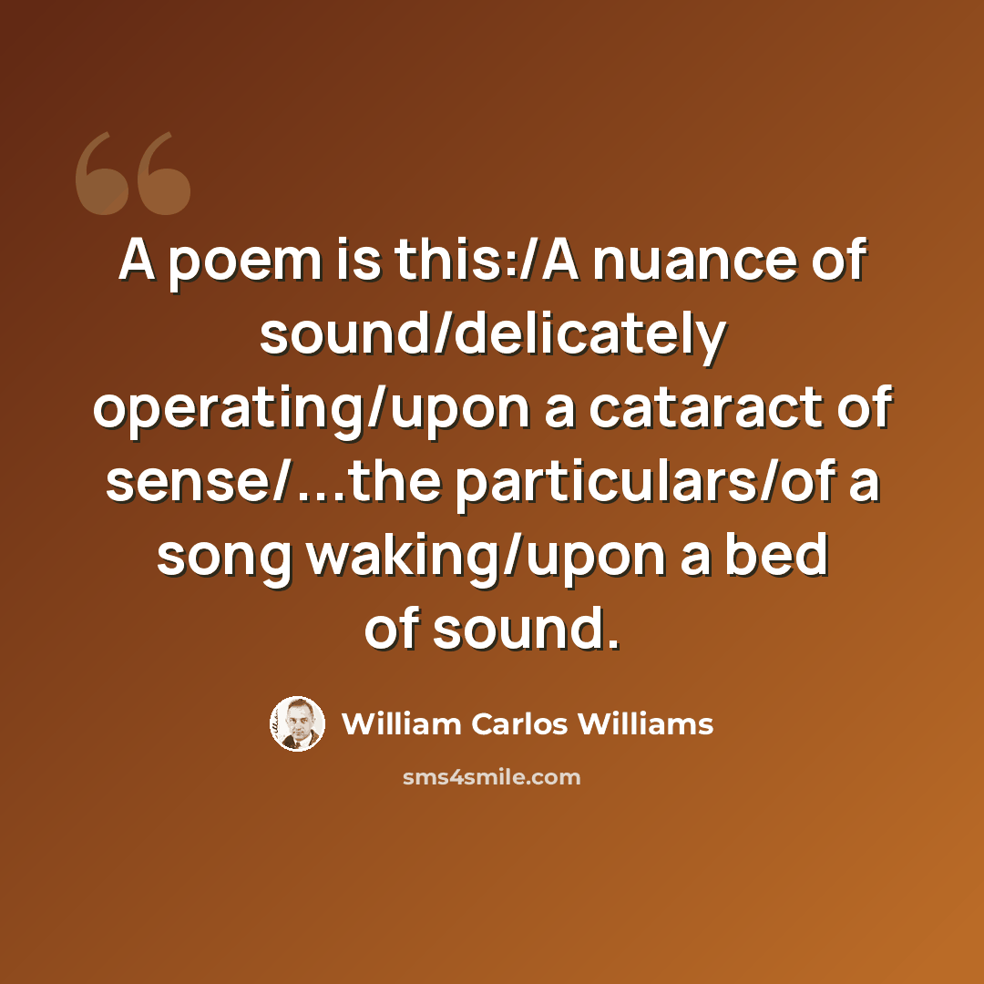 “A poem is this:/A nuance of sound/delicately operating/upon a cataract of sense/...the particulars/of a song waking/upon a bed of sound.” quote by William Carlos Williams