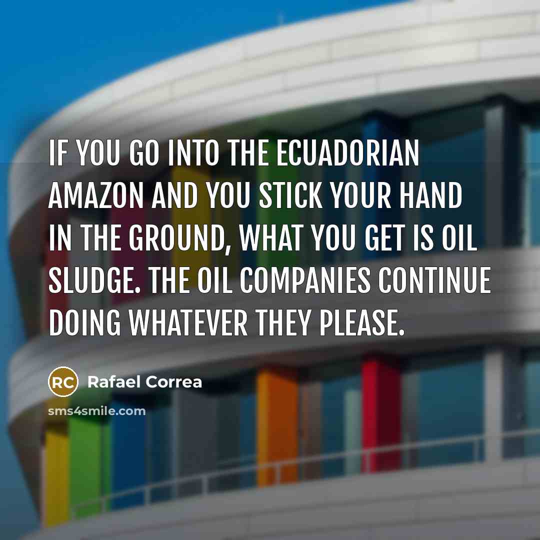 “If you go into the Ecuadorian Amazon and you stick your hand in the ground, what you get is oil sludge. The oil companies continue doing whatever they please.” quote by Rafael Correa