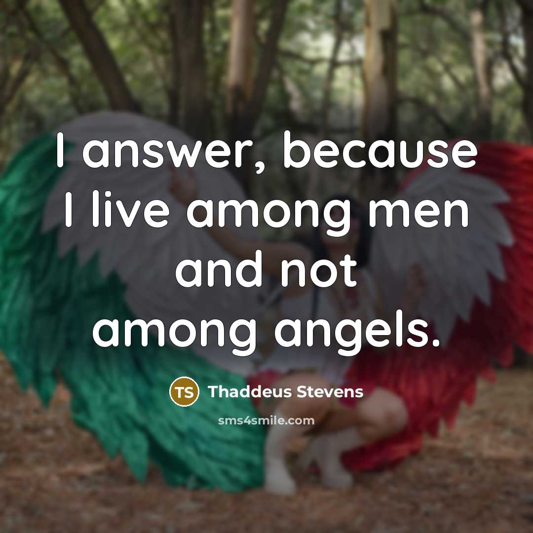 “I answer, because I live among men and not among angels.” quote by Thaddeus Stevens