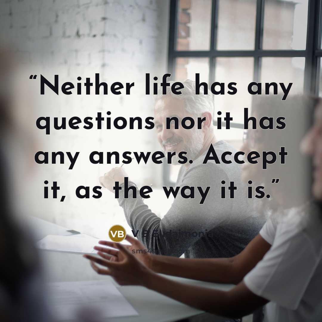 “Neither life has any questions nor it has any answers. Accept it, as the way it is.” quote by V B Eudaimonia