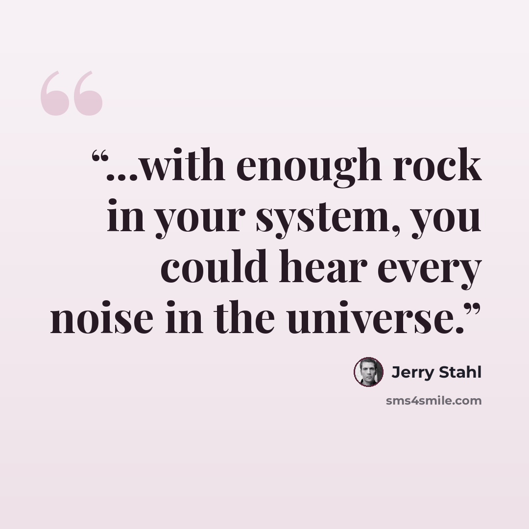 “...with enough rock in your system, you could hear every noise in the universe.” quote by Jerry Stahl