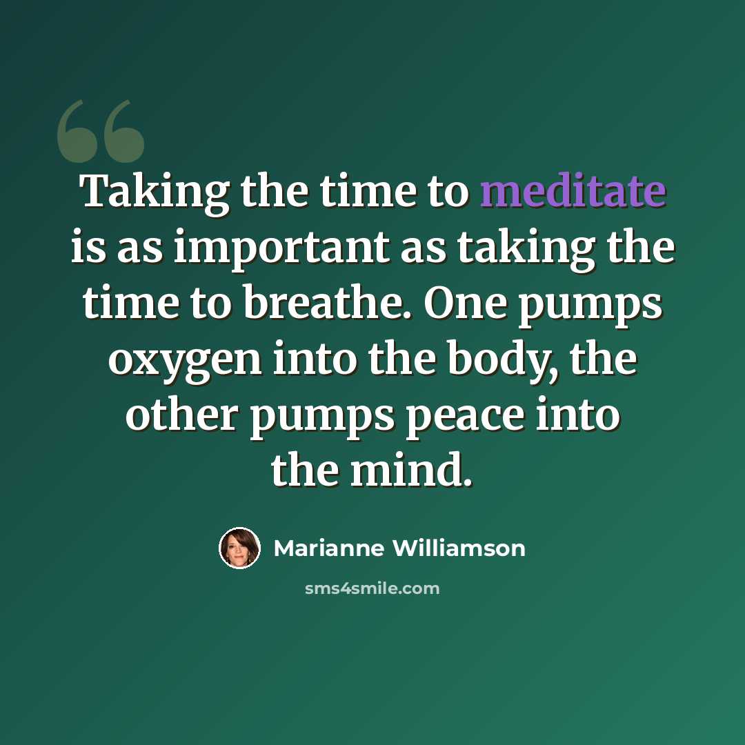 “Taking the time to meditate is as important as taking the time to breathe. One pumps oxygen into the body, the other pumps peace into the mind.” quote by Marianne Williamson