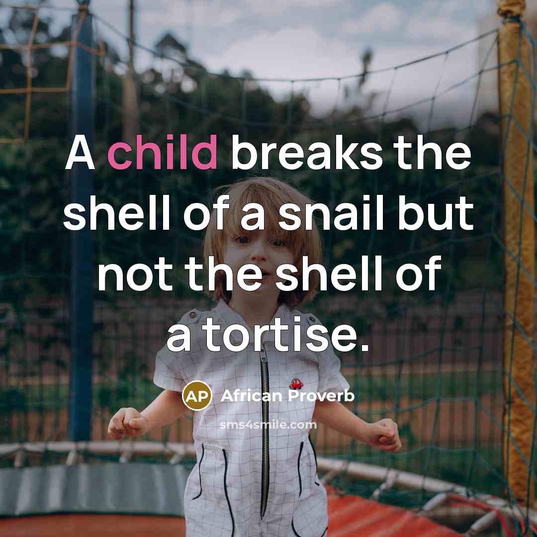 “A child breaks the shell of a snail but not the shell of a tortise.” quote by African Proverb
