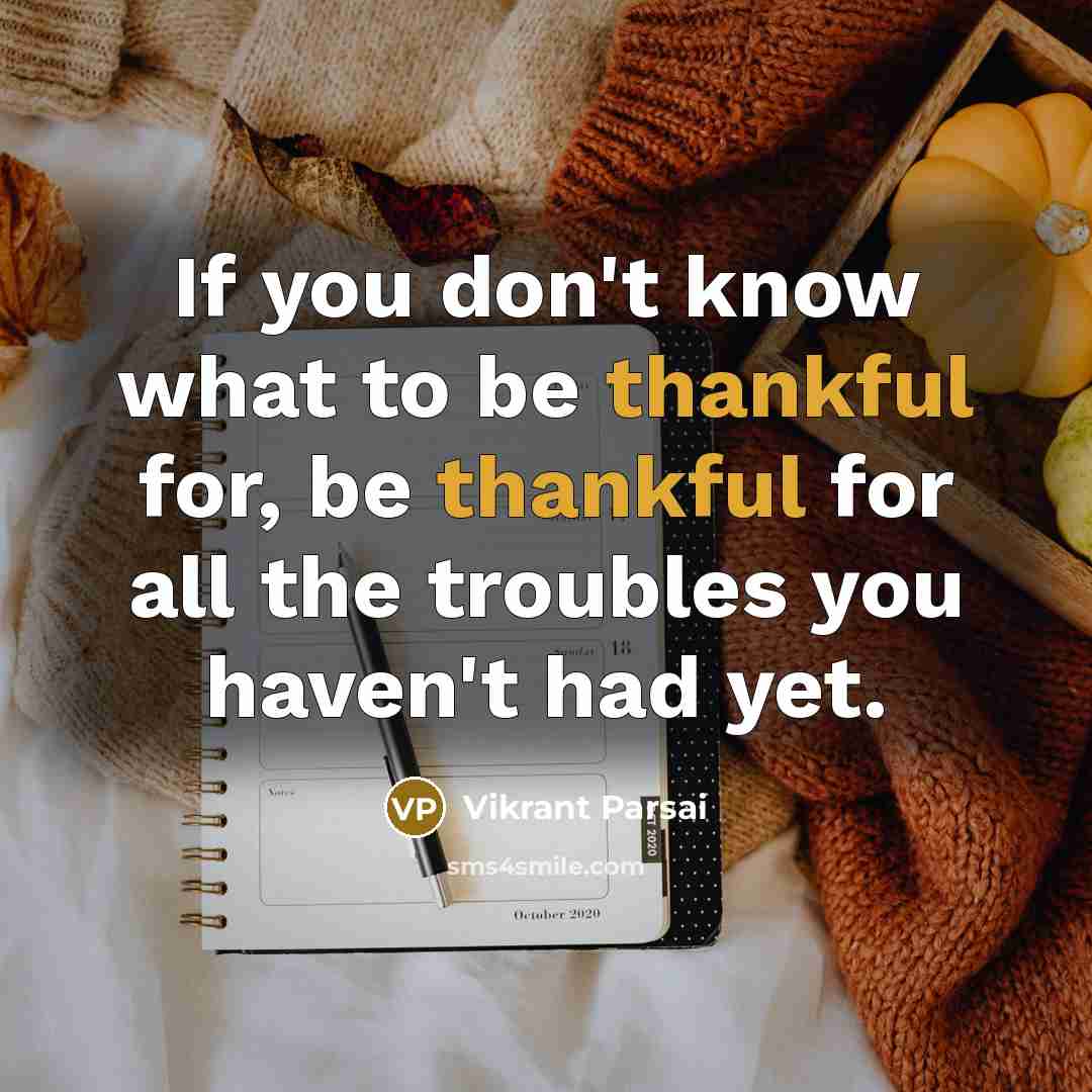 “If you don't know what to be thankful for, be thankful for all the troubles you haven't had yet.” quote by Vikrant Parsai