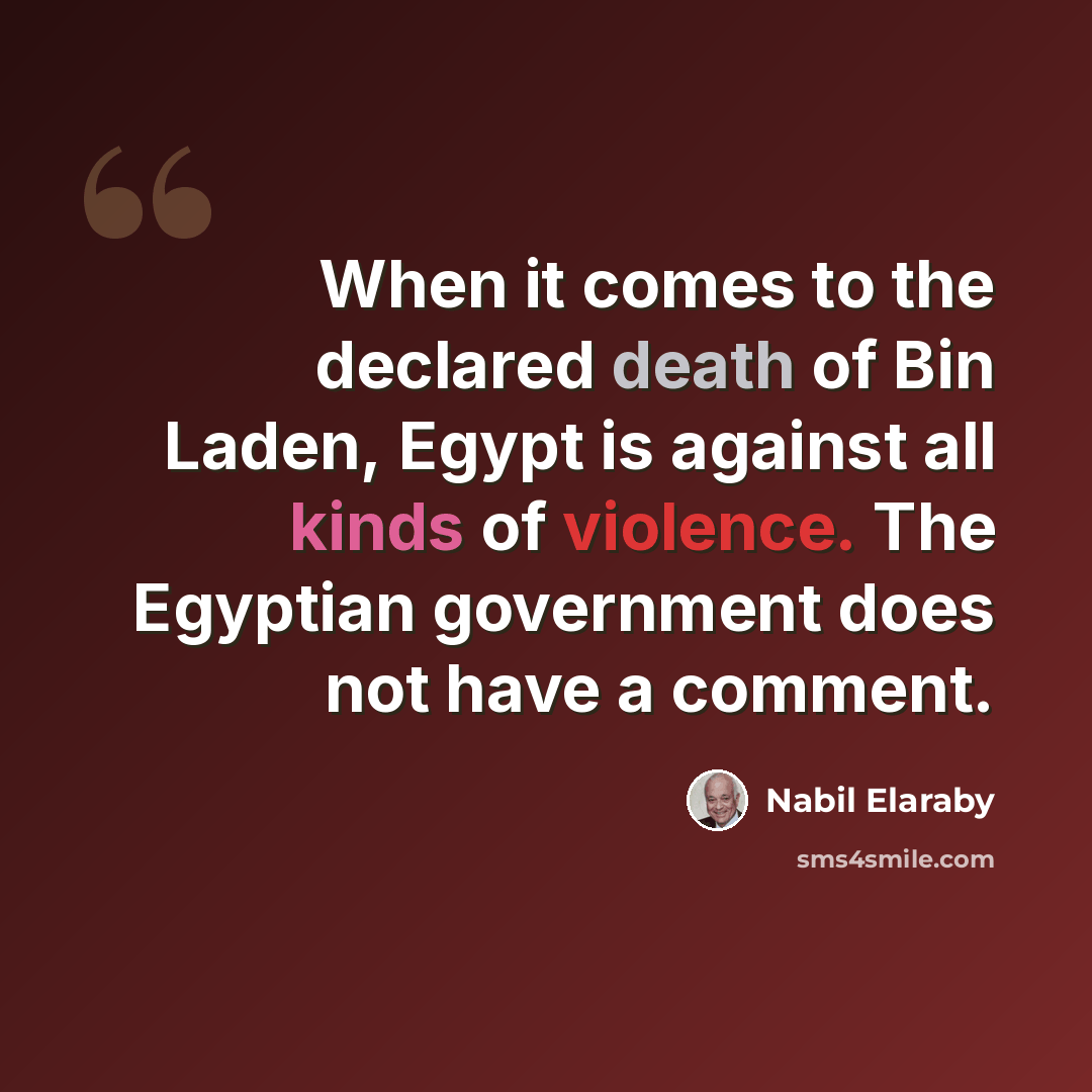 “When it comes to the declared death of Bin Laden, Egypt is against all kinds of violence. The Egyptian government does not have a comment.” quote by Nabil Elaraby