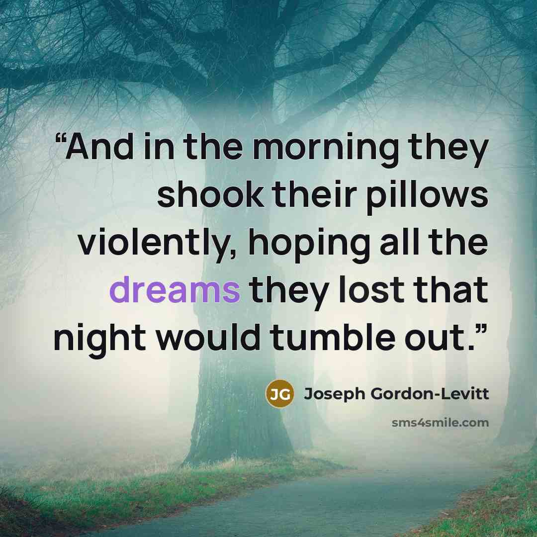 “And in the morning they shook their pillows violently, hoping all the dreams they lost that night would tumble out.” quote by Joseph Gordon-Levitt