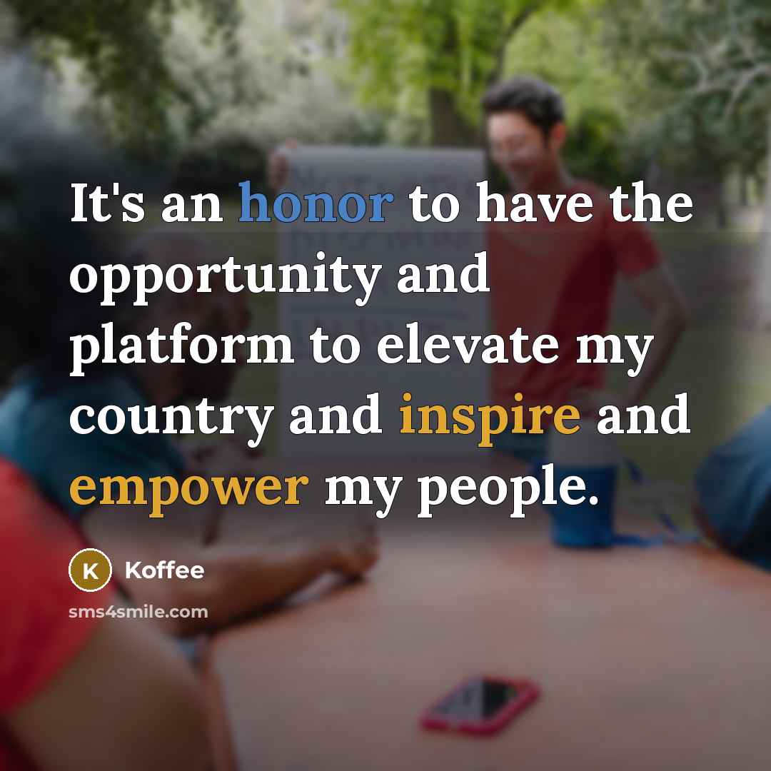 “It's an honor to have the opportunity and platform to elevate my country and inspire and empower my people.” quote by Koffee