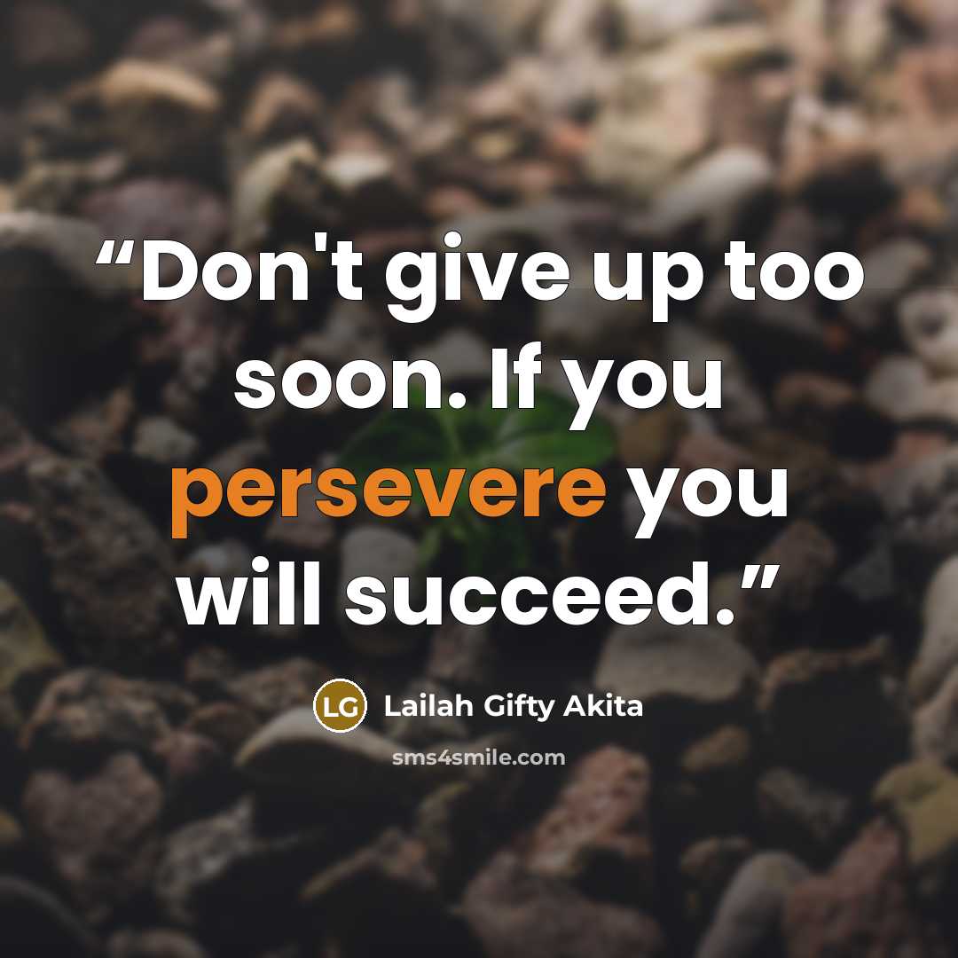 “Don't give up too soon. If you persevere you will succeed.” quote by Lailah Gifty Akita