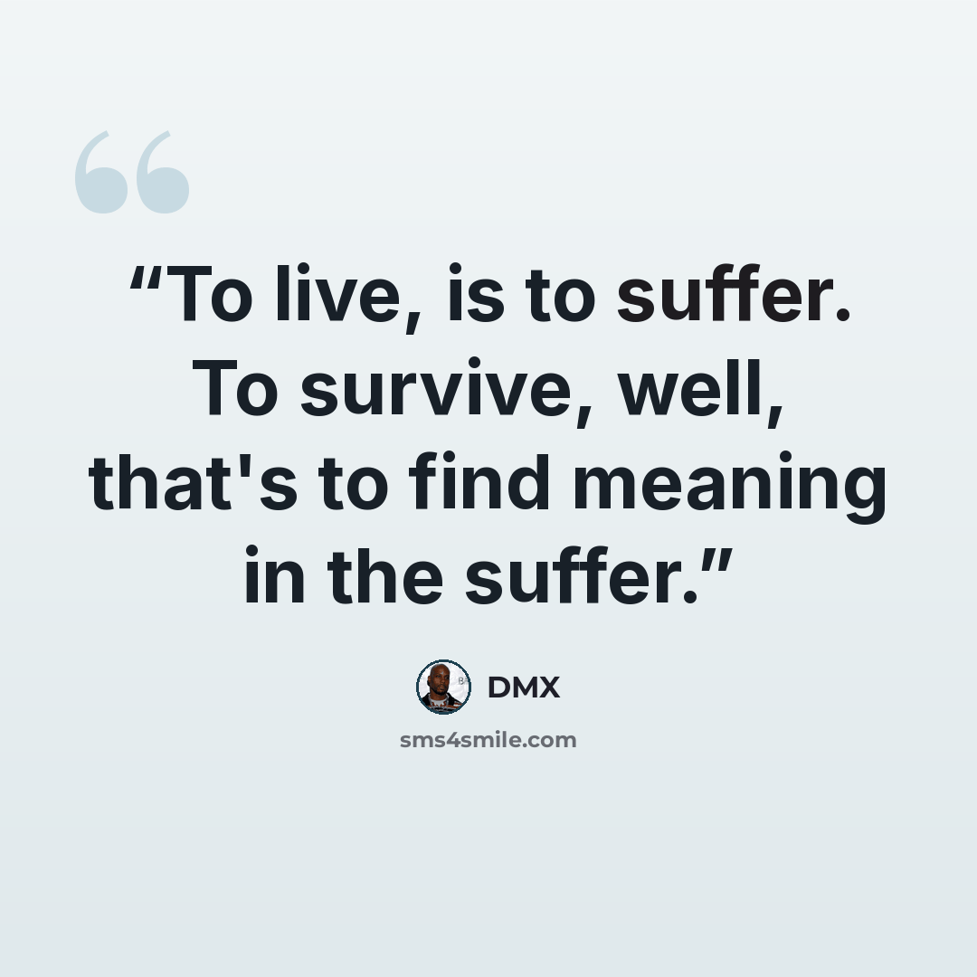 “To live, is to suffer. To survive, well, that's to find meaning in the suffer.” quote by DMX