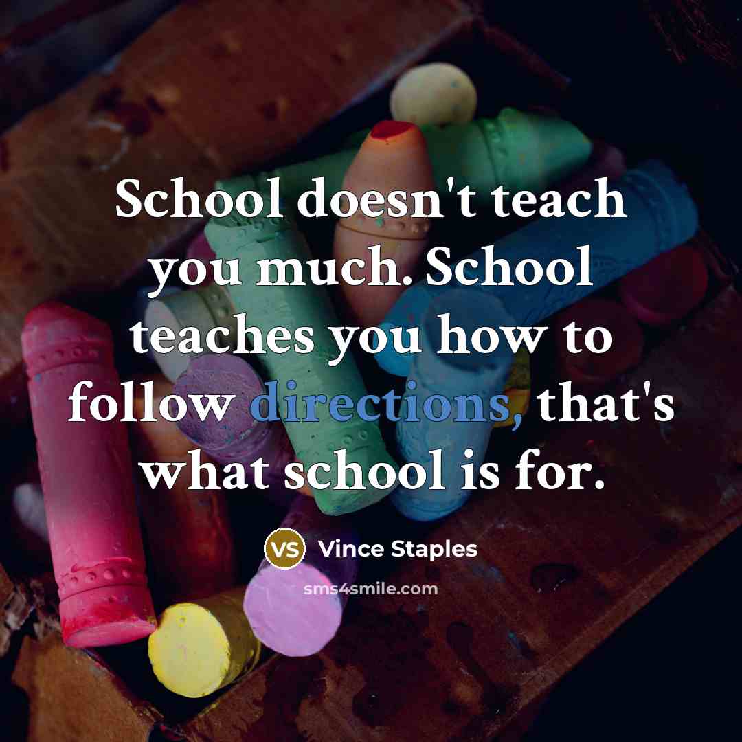 “School doesn't teach you much. School teaches you how to follow directions, that's what school is for.” quote by Vince Staples