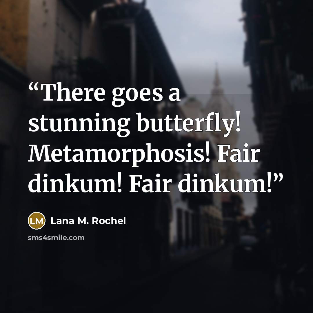 “There goes a stunning butterfly! Metamorphosis! Fair dinkum! Fair dinkum!” quote by Lana M. Rochel