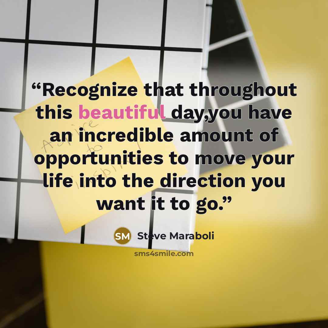 “Recognize that throughout this beautiful day,you have an incredible amount of opportunities to move your life into the direction you want it to go.” quote by Steve Maraboli