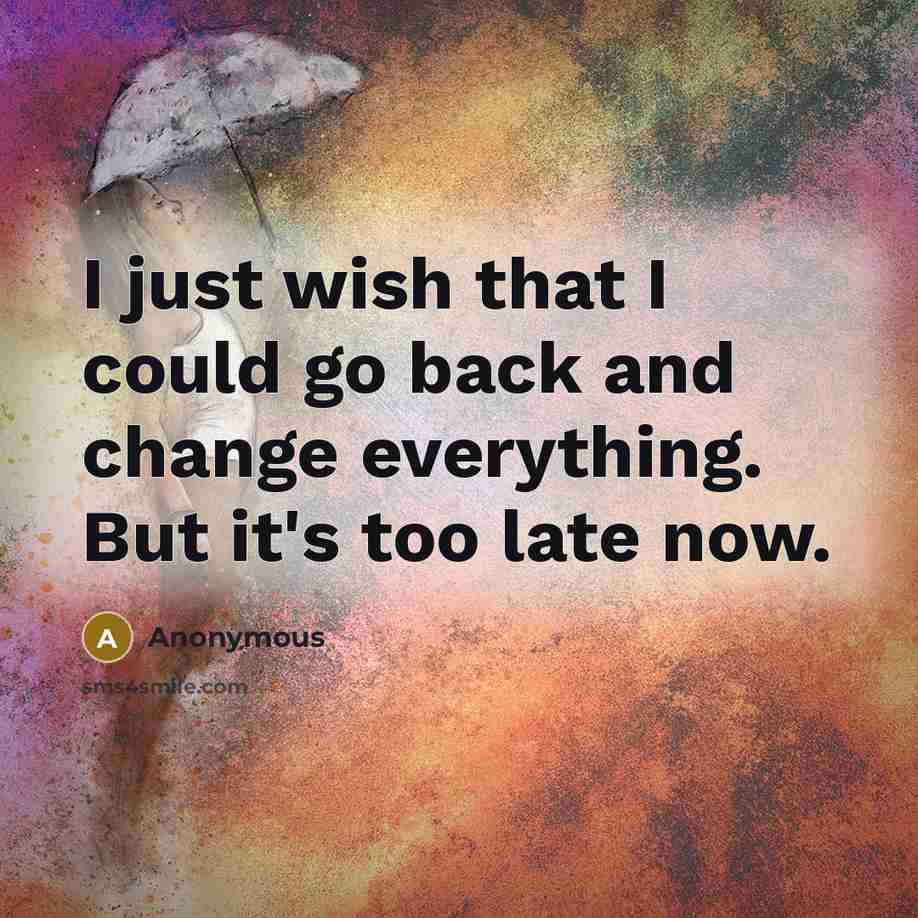 “I just wish that I could go back and change everything. But it's too late now.” quote by Anonymous