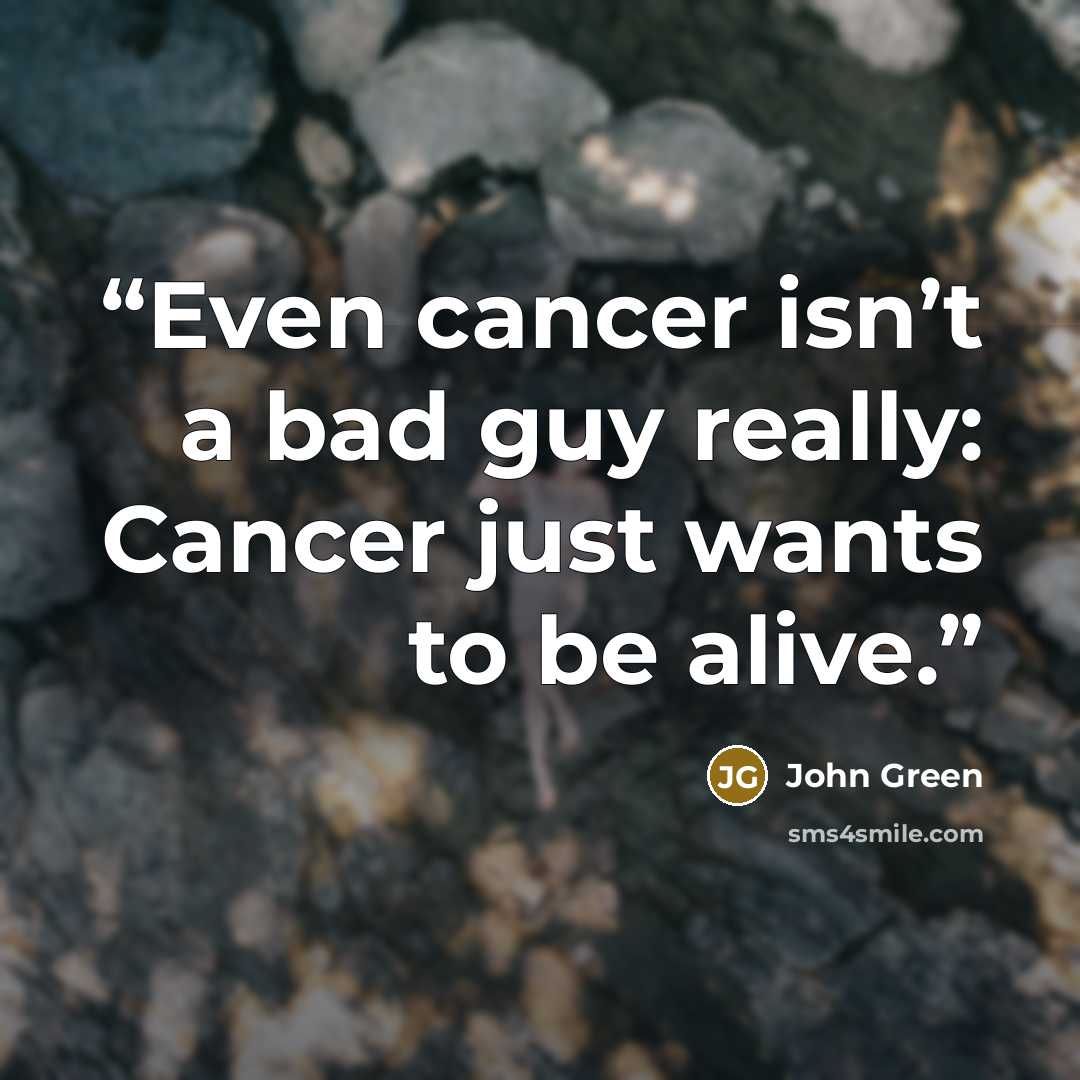 “Even cancer isn’t a bad guy really: Cancer just wants to be alive.” quote by John Green