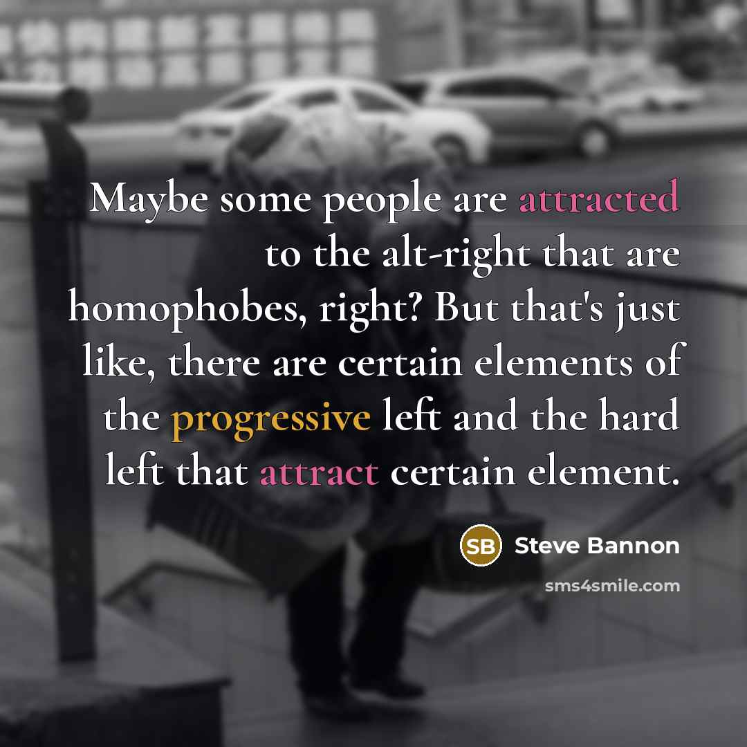 “Maybe some people are attracted to the alt-right that are homophobes, right? But that's just like, there are certain elements of the progressive left and the hard left that attract certain element.” quote by Steve Bannon