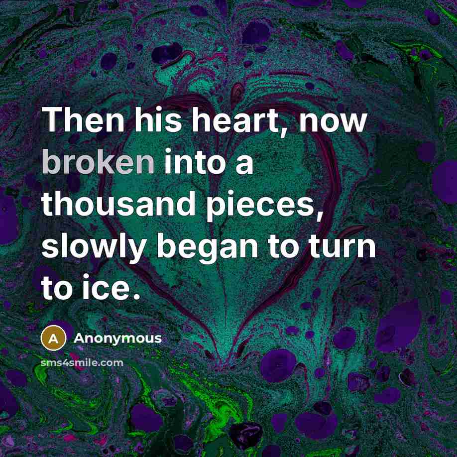 “Then his heart, now broken into a thousand pieces, slowly began to turn to ice.” quote by Anonymous