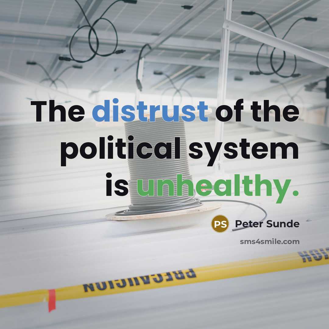 “The distrust of the political system is unhealthy.” quote by Peter Sunde