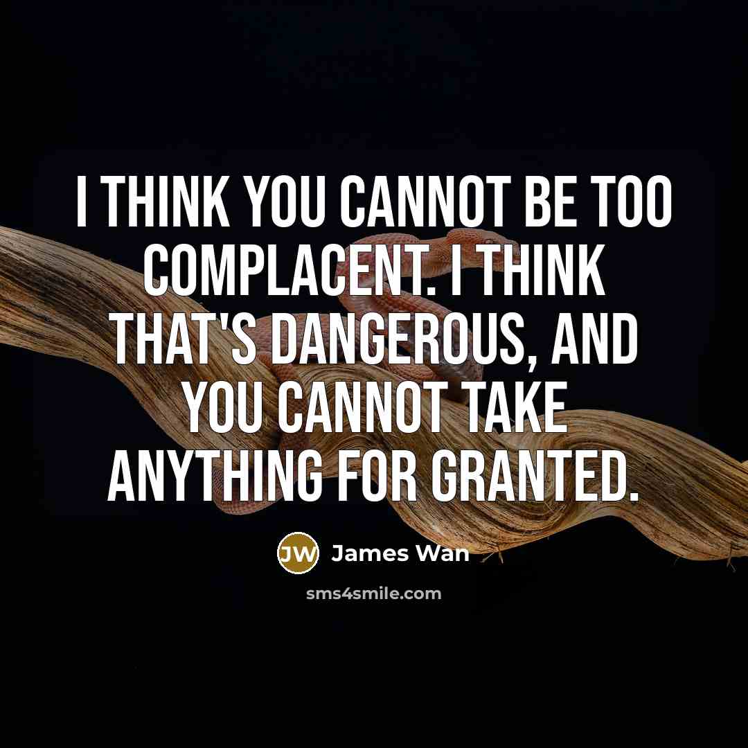 “I think you cannot be too complacent. I think that's dangerous, and you cannot take anything for granted.” quote by James Wan