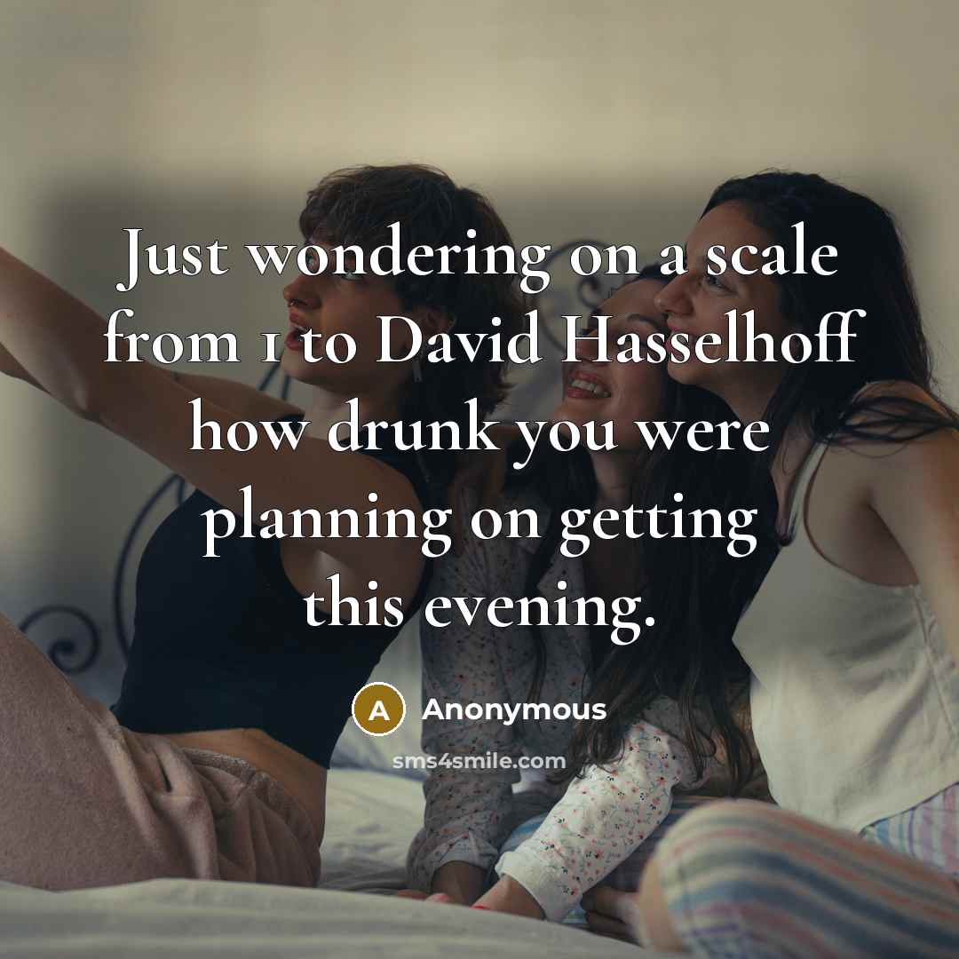“Just wondering on a scale from 1 to David Hasselhoff how drunk you were planning on getting this evening.” quote by Anonymous
