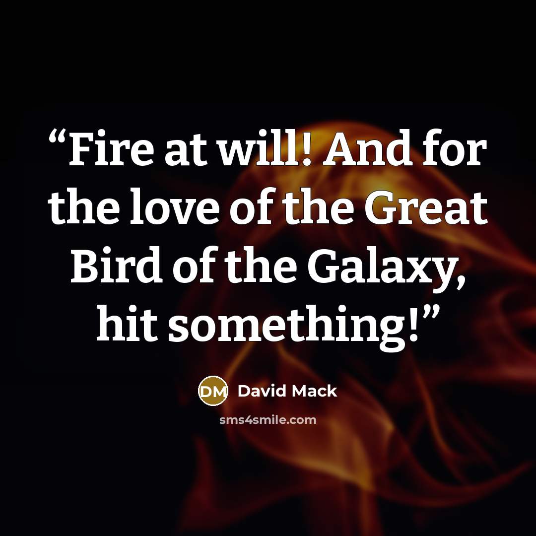 “Fire at will! And for the love of the Great Bird of the Galaxy, hit something!” quote by David Mack