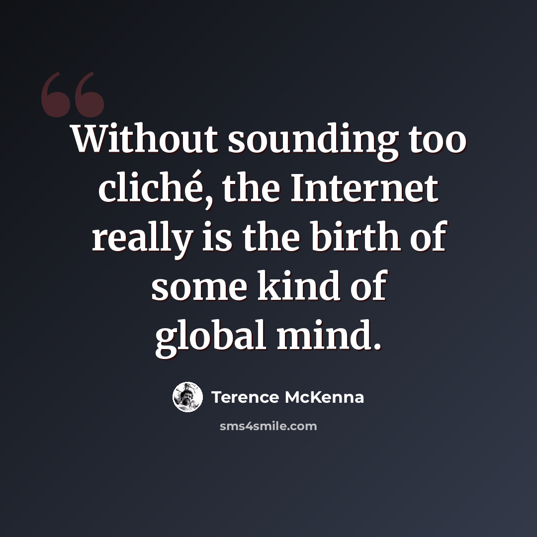 “Without sounding too cliché, the Internet really is the birth of some kind of global mind.” quote by Terence McKenna