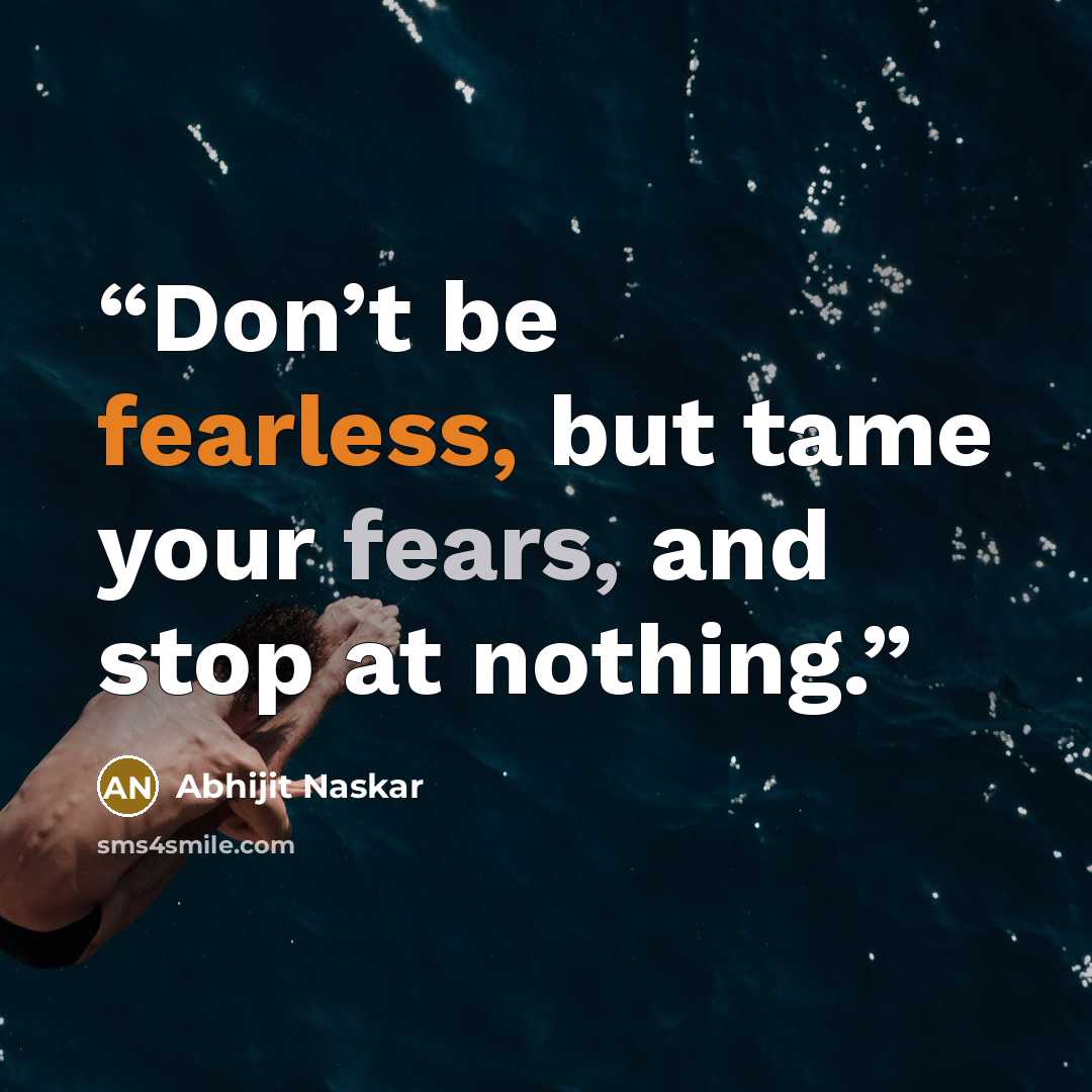 “Don’t be fearless, but tame your fears, and stop at nothing.” quote by Abhijit Naskar