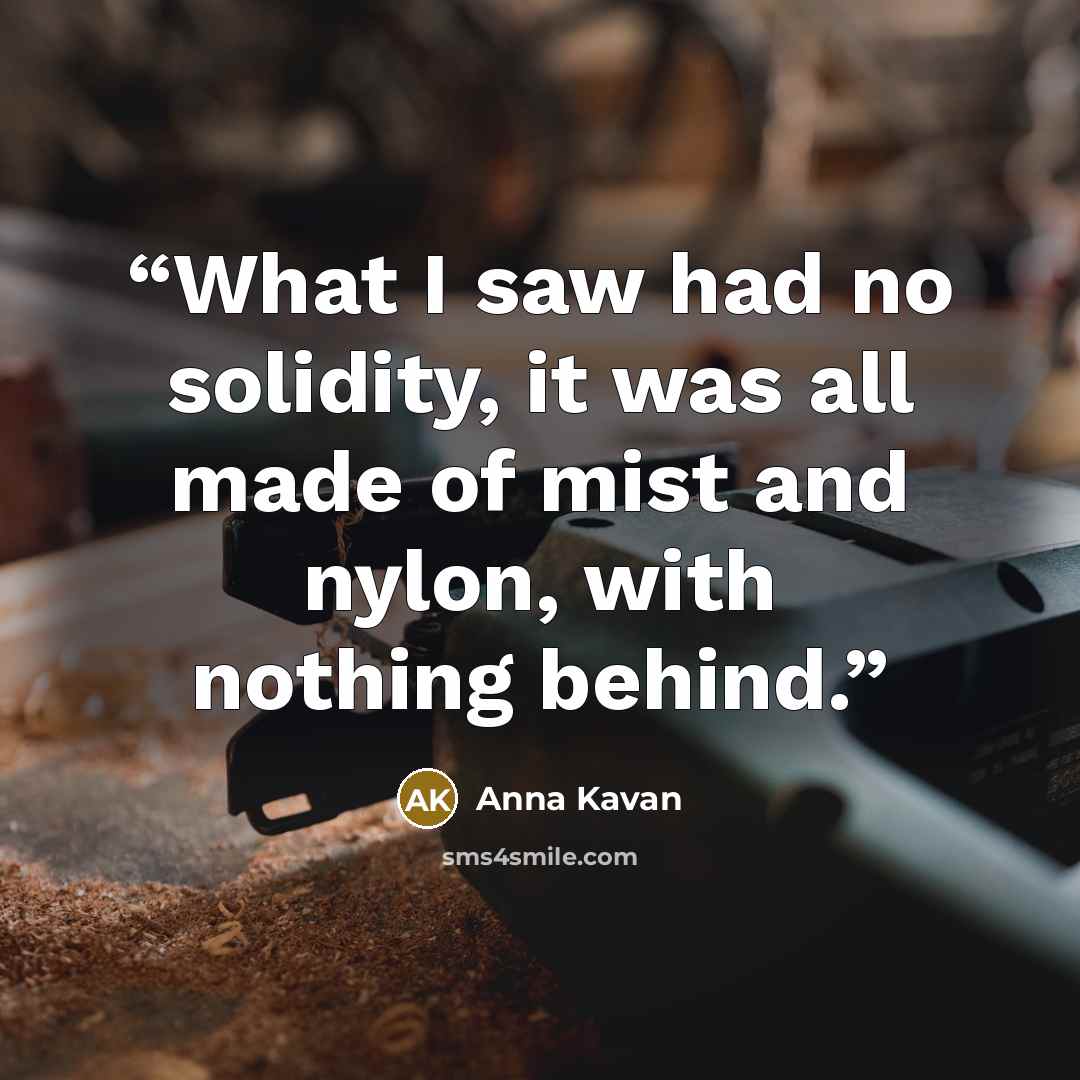 “What I saw had no solidity, it was all made of mist and nylon, with nothing behind.” quote by Anna Kavan