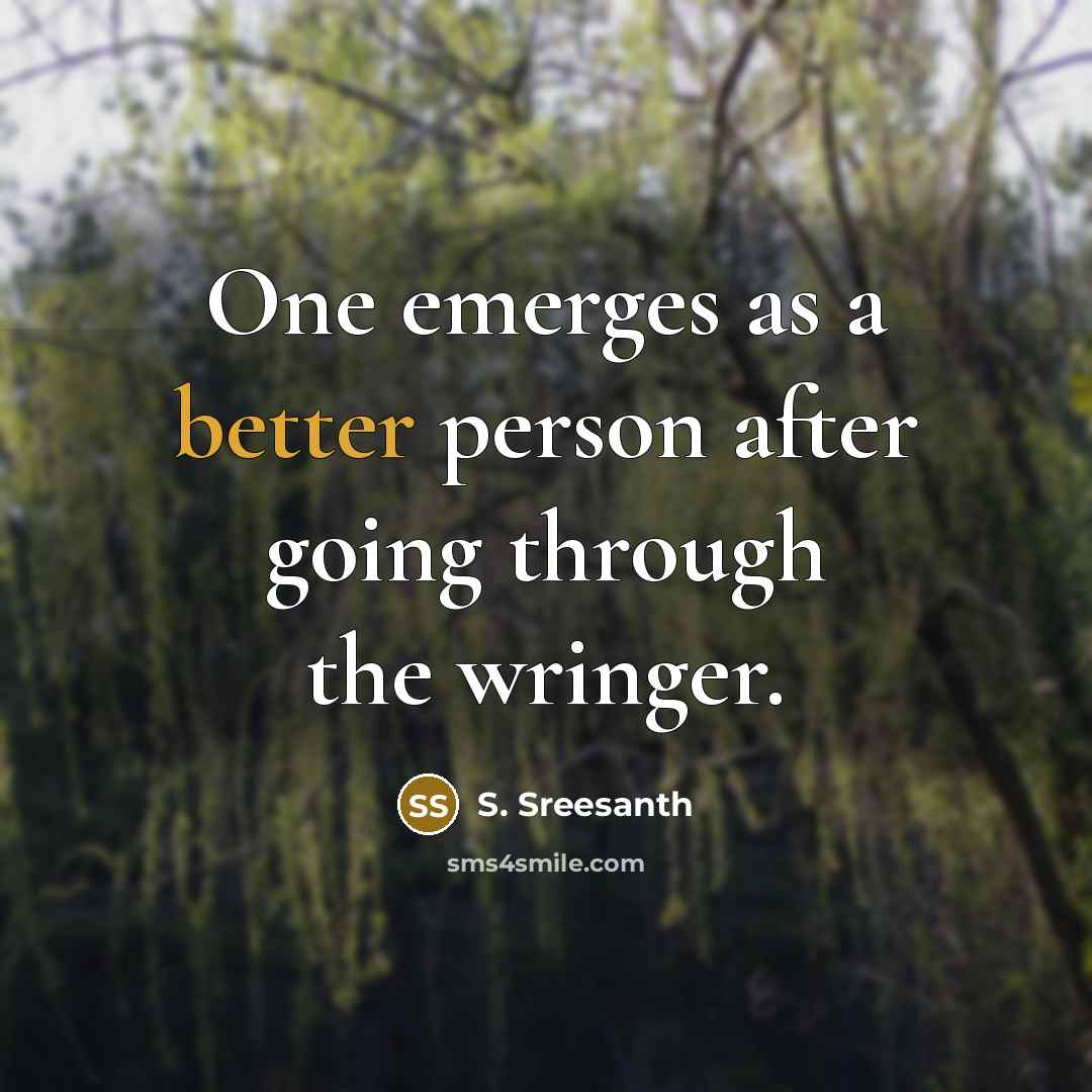 “One emerges as a better person after going through the wringer.” quote by S. Sreesanth